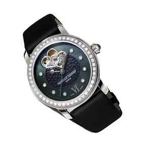 Automatic Frederique Constant Watch Double Hearts W Diamond Bezel Black MOP Dial