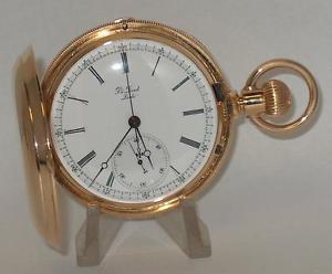 Ph. Doret Locle Solid 18K Gold Hunter Case Chronograph Pocket Watch - 149 Grams