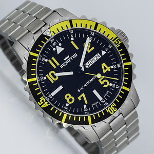 FORTIS B-42 MARINE MASTER YELLOW DAY/DATE AUTOMATIK UHR Ref. 670.24.14 M NEU