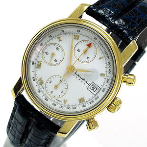 LAUDIER Chronograph - Changée  Valjoux 7750 Stahl/18K Gelbgold - Automatik Leder