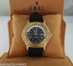 $13,500 Men Ebel 41mm Diamond 18K Yellow Gold Voyager Automatic World Time Watch