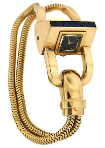 c.1940s J.E. CALDWELL SAPPHIRE YELLOW GOLD RETRO WATCH BRACELET Unique Rare