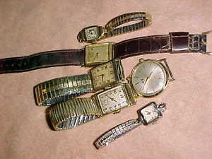 14K GOLD WATCHES  -  LOT of 6 GOLD vintage WATCHES 14K HAMILTONS - GILBERT BROCK