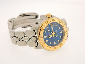 Bertolucci 624  Diver Watch 2 tone  Blue Dial 18 kt Gold Bezel and Crown Rare