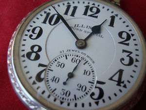 VINTAGE ILLINOIS BUNN SPECIAL 21 JEWELS 60 HOURS RR POCKET WATCH 14K G.F.USA1932