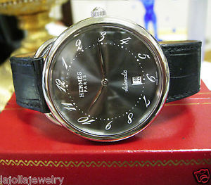 RARE HERMES ARCEAU  Automatic AR4.810 Leather Band Men's Watch
