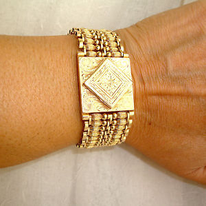 Fantastic 14k Solid Gold Retro GENEVA Lady's Coverd Watch HandMade 2 Oz Bracelet