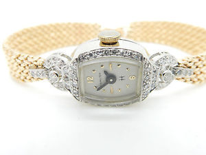 Antique Ladies HAMILTON 0.60cttw F/VS Diamond Platinum 14K Gold Wrist Watch