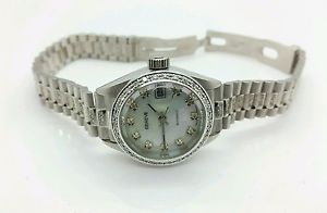 18K WHITE GOLD GENEVE WATCH MOP DIAMOND DIAL,BEZEL& STRAP!! STUNNING!!