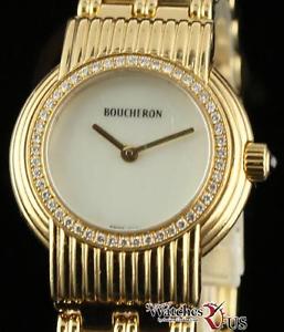 Bourcheron Ladies France 28mm 18K Yellow Gold MOP Diamond 2 Years Warranty #813