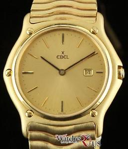 Ebel Classic Wave Yellow Gold Champagne Index Date Quartz 2 Yr Warranty #564