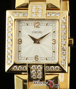 Concord Lady's 18K Yellow Gold Square La Scala Diamond Case 2 Yr. Warranty #1596