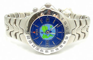 SHARP! AUTHENTIC EBEL STAINLESS STEEL BLUE DIAL SPORTWAVE WORLD TIME WATCH