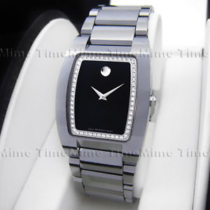 Men's Movado FIERO Diamond Tungsten Carbide Black Dial Swiss Watch 0605770
