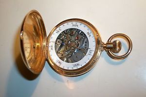 Complicated Swiss 14K Solid Gold Calendar Hunter Case Pocket Watch
