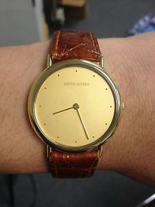 $4,000 Georg Jensen 18K Solid Yellow Gold Thorup Bonderup Men's Watch 1347