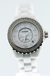 Chanel J12 Two Row Diamond Bezel $18,600.00 Ladies 38mm White Ceramic watch.
