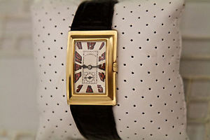 MENS 1920's WRIST WATCH BY J E CALDWELL 18K YELLOW GOLD WITH RARE ART DECO DIAL