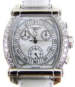 Charriol White Crocodile Diamond Colvmbvs Chronographe Tonneau Watch