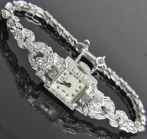 Hamilton Vtg Platinum 14K White Gold Diamond 17 Jewel Ladies Cocktail Wristwatch