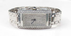 HEAVY SOLID 14K White Gold Diamond Face GENEVE WATCH BRACELET SWISS Italy