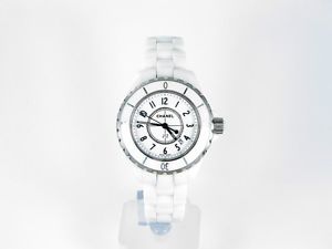 CHANEL WHITE CERAMIC STAINLESS STEEL J12 LADIES WATCH QUARTZ 33MM H2000