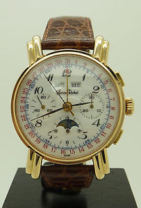 18K ROSE GOLD LUCIEN ROCHAT CHRONOGRAPH TRIPLE CALENDAR MOONPHASE VALJOUX 88