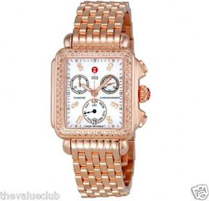BRAND NEW Michele Deco Signature Diamond MoP Rose Gold Tone Watch MWW06P000109