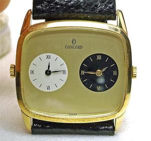 RARE! New Old Stock Concord 14k yellow Gold DUAL TIME ZONE Wind Up Wrist watch