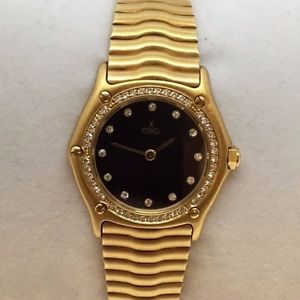 EBEL LADIES SPORT WAVE WATCH 881920 18K YELLOW GOLD DIAMOND BEZEL & DIAMOND DIAL