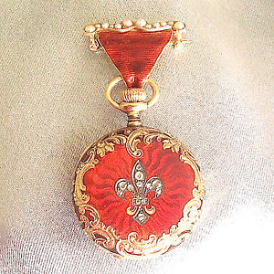 Estate lady's 14K Gold Enamel Seed Pearl Rose cut diamond Pocket Watch Beautiful