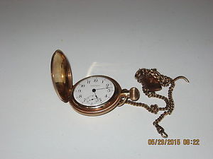 14K AMERICAN WALTHMAN POCKET WATCH AND CHAIN 1904