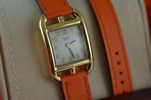 AUTH Hermes CAPE COD PM Yellow Gold Double Tour Ladies Watch
