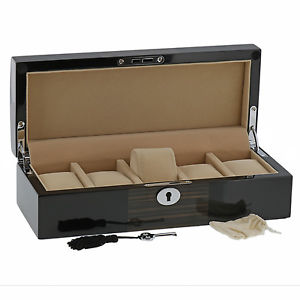 Black and Macassar Watch Collector Box with Chrome fittings 5 watches by Aevitas