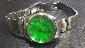 RARE ROLEX Oysterdate Precision Verde RARO GREEN 6694 35mm!  DIAMONDS+ EXTRA
