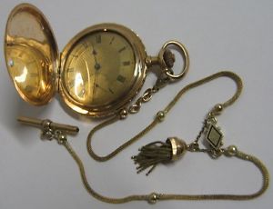 Jugendstil RIGOROSA 14K 585 Gold Sprungdeckel Taschenuhr Goldkette Pocket Watch