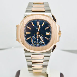 Patek Phillipe 40.5mm Steel & 18k Rose Gold Nautilus Model 5980 Blue Index Dial