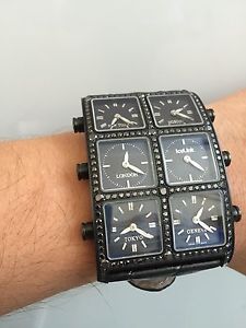 Authentic Men's IceLink 6 Time zone Ambassador watch Black Diamonds