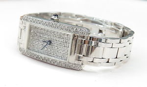 HEAVY SOLID 14K White Gold Diamond Face GENEVE WATCH BRACELET Swiss Italy Made +