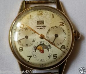 Universal Geneve Triple Calendar Moonphase 18 K Gold Original Dial Cal 291