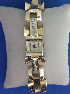 LADIES VINTAGE ANTIQUE 14KT YELLOW GOLD DIAMOND JULES WATCH