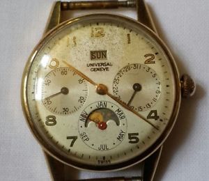 Universal Geneve Triple Calendar Moonphase 18 K Gold Original Dial Cal 291