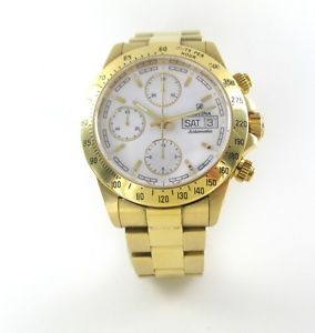FESTINA 18KT YELLOW GOLD WATCH MOTHER PEARL WHITE DIAL  WRISTWATCH DATE DAY