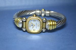 Designer David Yurman 18k Gold & Silver Diamond Bezel Bangle Crossover Watch