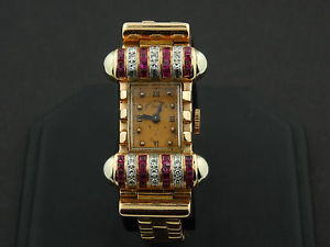 Ladies Rare 1940’s Paul Ditisheim Solvil 14k Rose Gold Diamond & Ruby Watch