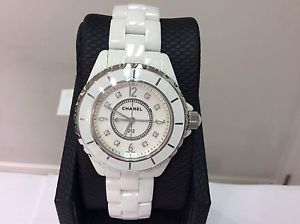 NEW CHANEL Ref. H2422 J12 White Ceramic Quartz Ladies 33 mm MOP Diamond Dial! A+