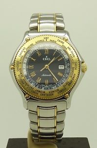NOS Vintage 18K Gold / S.Steel Ebel Voyager Automatic World Time GMT Men Watch