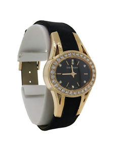 Davidoff 20173 Women's Petite 18K Red Gold Analog Diamond Black Satin Oval Watch