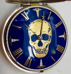 Very rare Victorian Memento Mori Doctor's Silver&Enamel Skull Verge Fusee watch