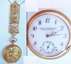 Antique Nouveau Girard Perregaux Fob Pocket Watch Gold Diamond (#4063)